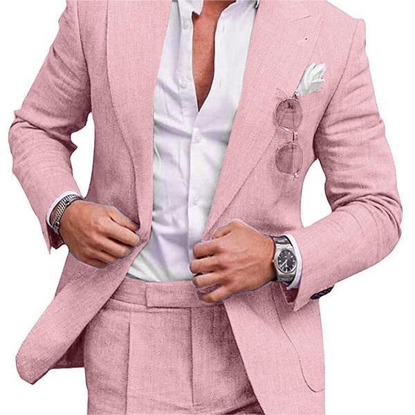 Men's Large Single Row One Button Solid Color Suit Two-Piece Set