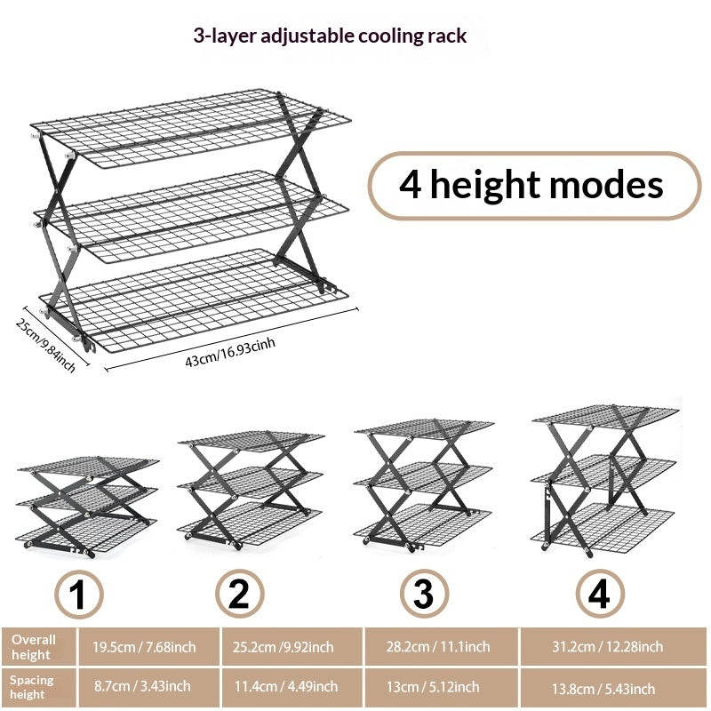 Black Foldable Cooling Rack Multi-Tier Kitchen Storage Rack