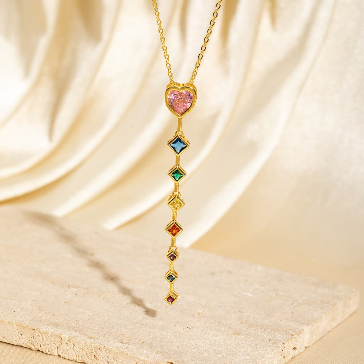 Exquisite Long Necklace With Colorful Zirconia And Elegant Tassels