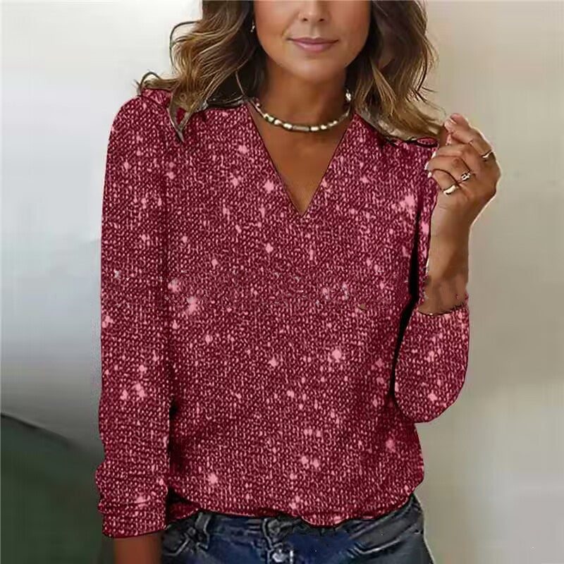 Women's Pure Color Sequins Long-Sleeved T-shirt