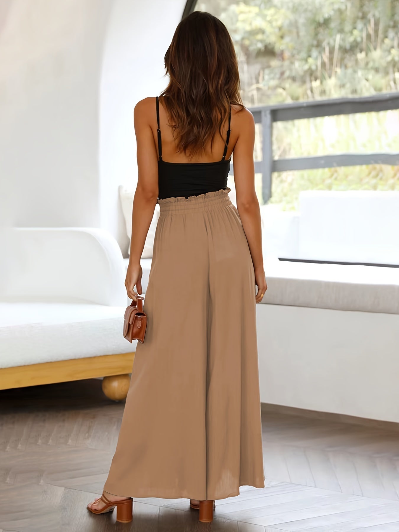 Ladies Plus Size Casual Pants Elastic Waist Wide-Leg Pants
