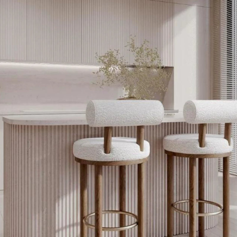 French Minimalist Cream-Colored Bar Stool