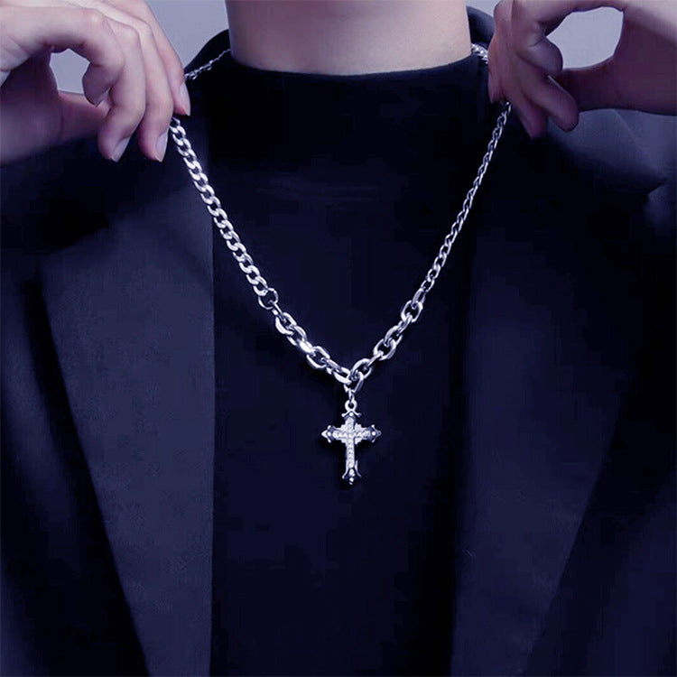 Diamond Cross Titanium Steel Necklace Male Personality