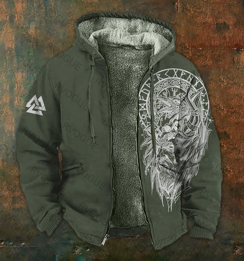 3D Digitalprint Mens Fashion Vintage Hooded Zipup Jacket