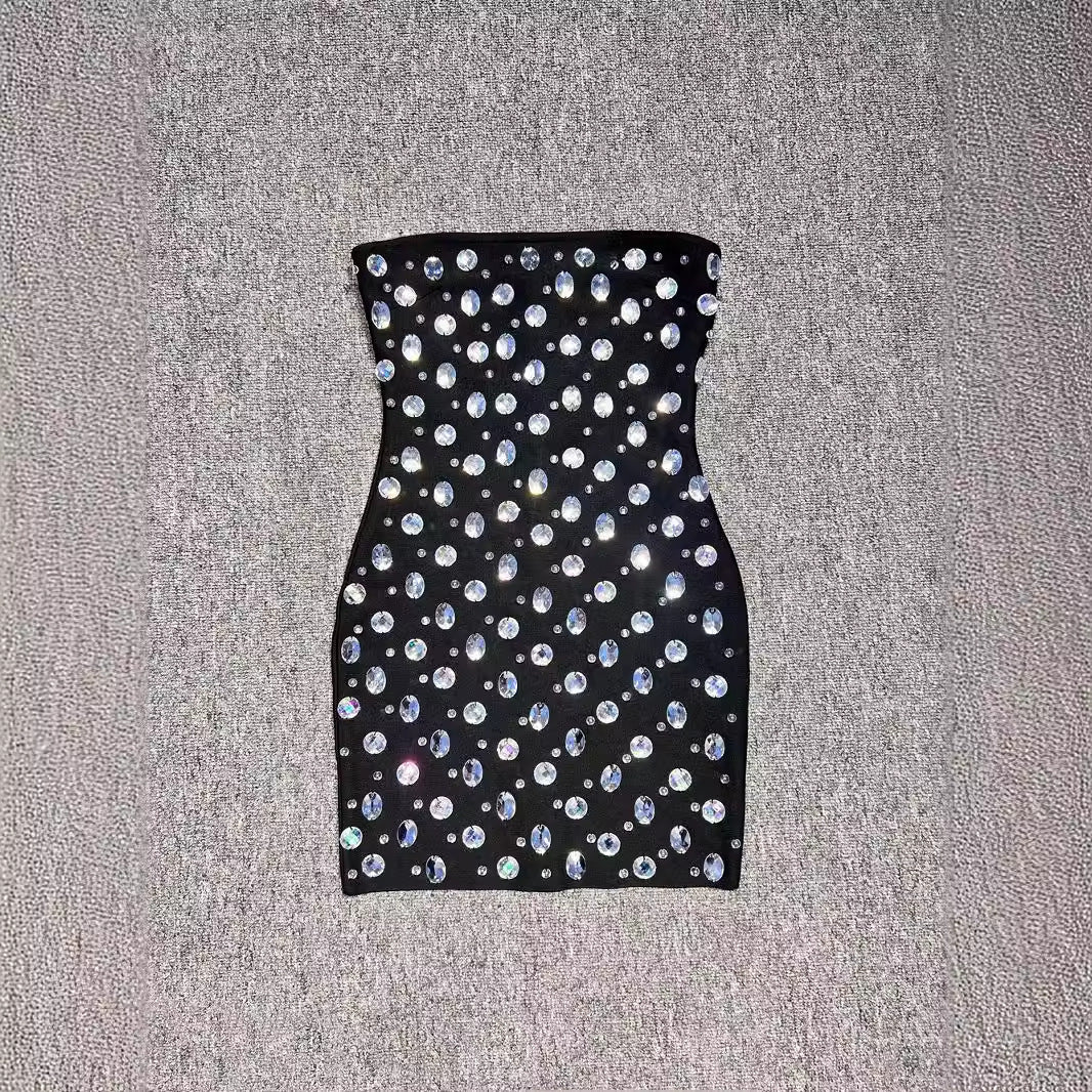 Off-Shoulder Diamond-Embedded Tube Top Party Dress