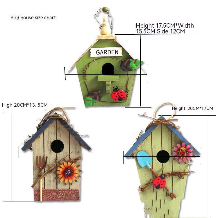Wooden Bird House Outdoor Pendant