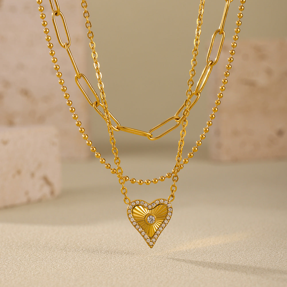 Double-Layer Flower-Picking Heart-Shaped Diamond Top Chain