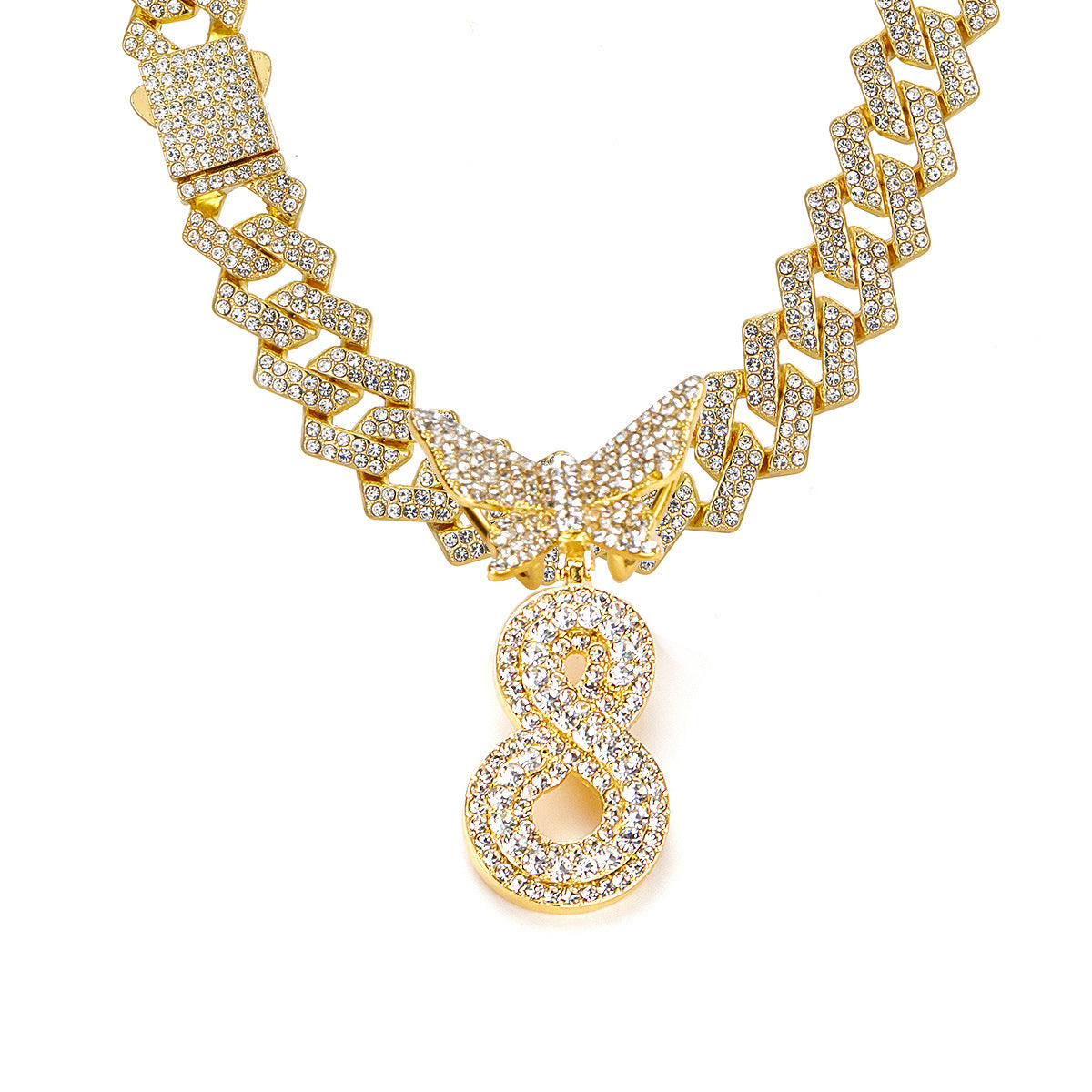 English Letter Alloy Rhinestone Pendant Necklace Butterfly