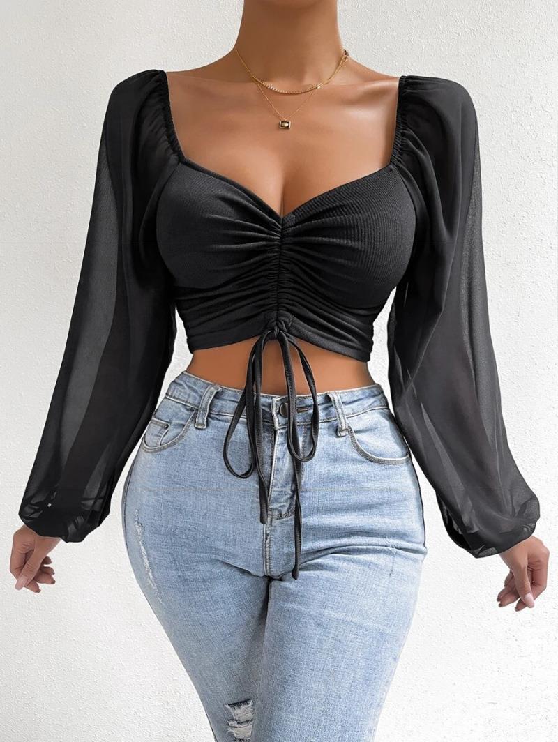 Women V-Neck Mesh Sexy Top