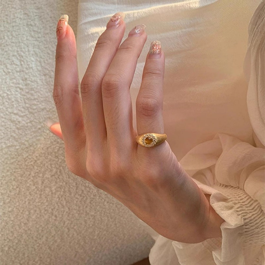 Antique Zircon Brushed Ring Female Retro Minority