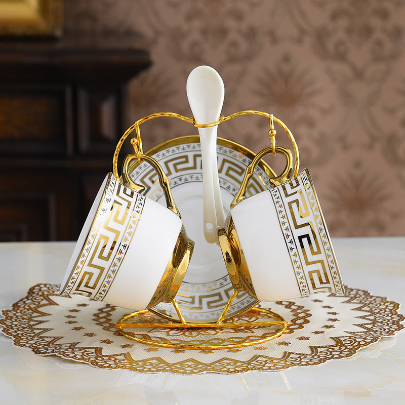 Gold-plated Edge Creative Household Tea Set Ceramic Mug Plate Rack Suit