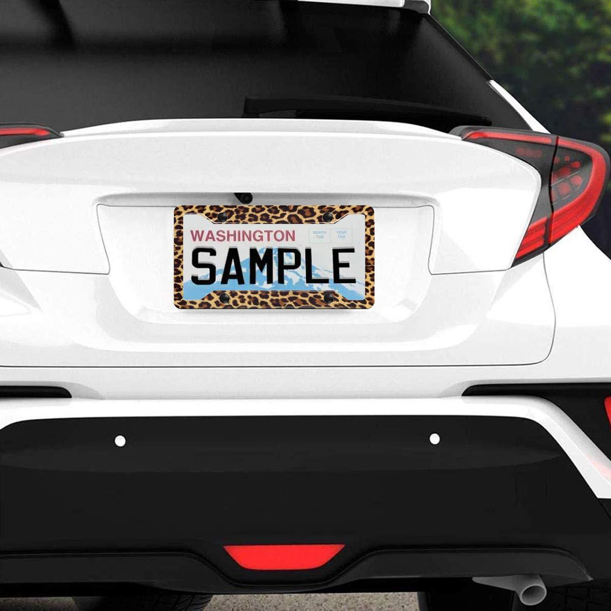 Personalized License Plate Frame Metallic Aluminium Cute Cheetah Brown License Plate Cover