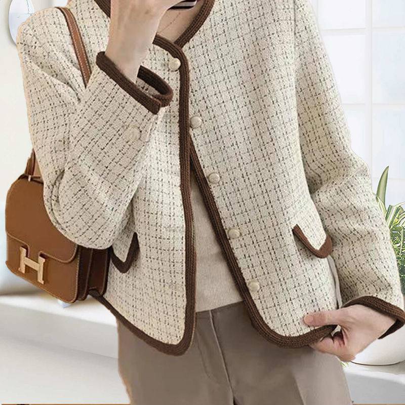 Small Country Style Houndstooth Short Coat Women Loose Top