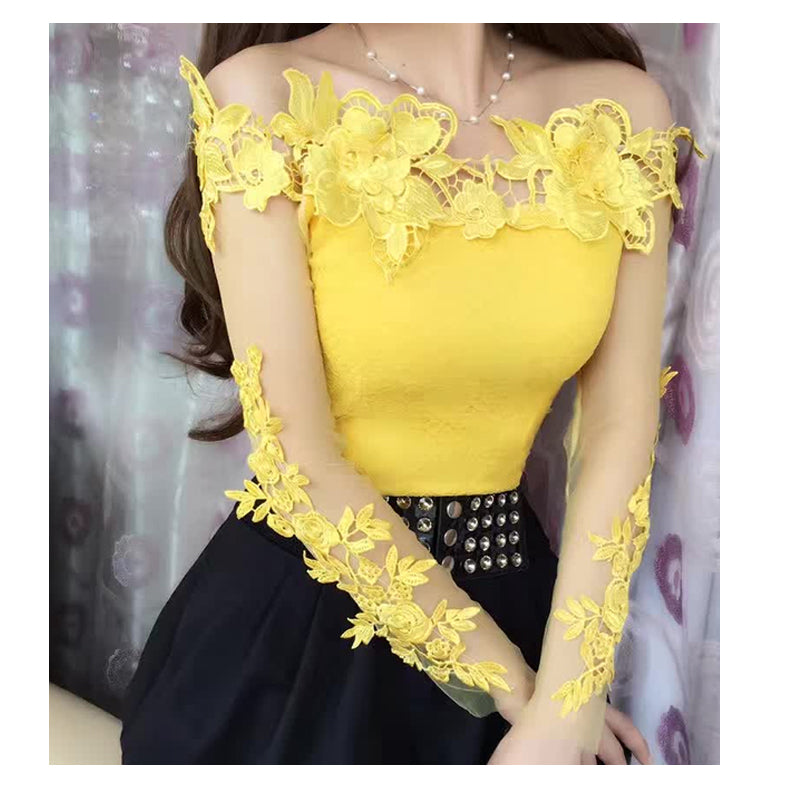 HEAVY INDUSTRY EMBROIDERY 3D FLORAL SLIM SHORT TOP