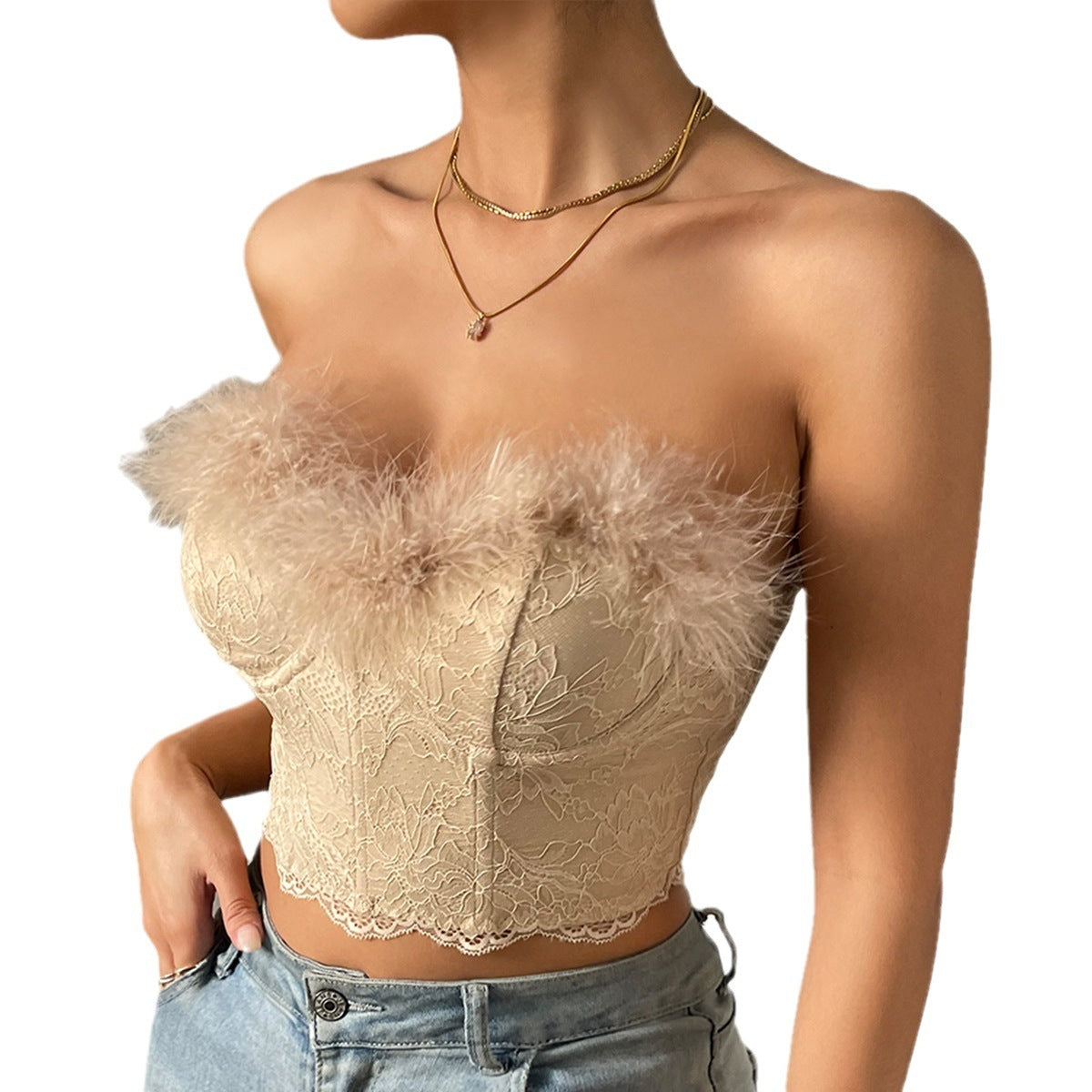 Women's Fashionable Lace Low-Cut Tube Top