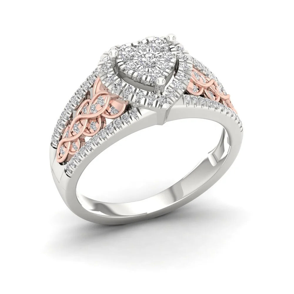 Luxury Diamond-Set Zircon Heart Ring