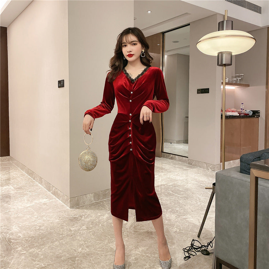 Pleated Velvet Dress