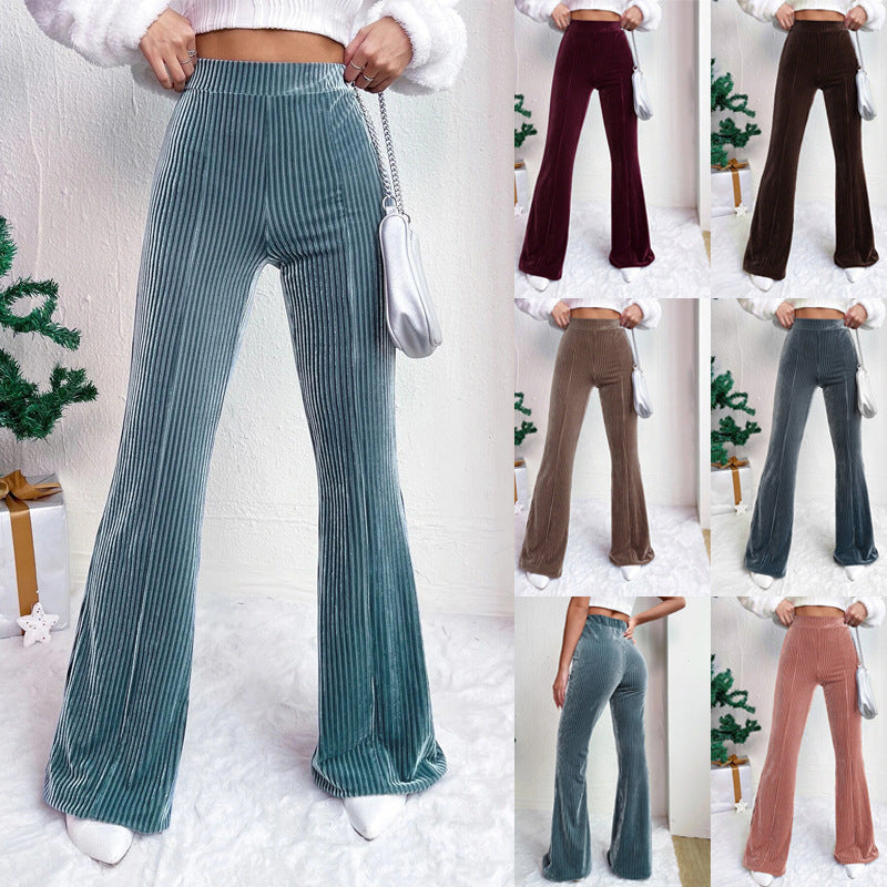 High Waist Lamp Wick Corduroy Bell-Bottom Pants Wide Leg Women