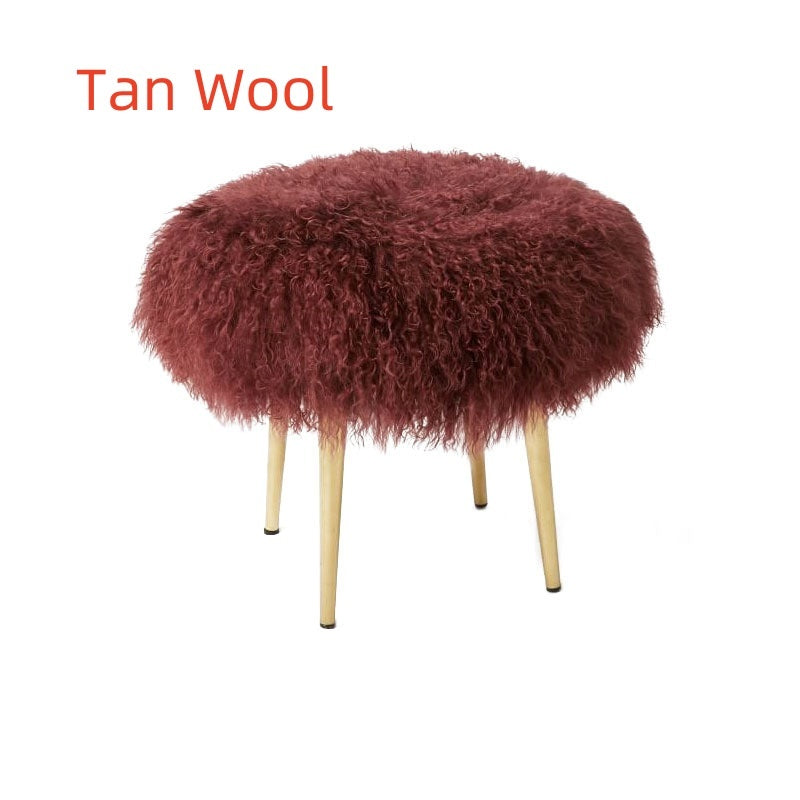 Tan Wool Makeup Dressing Shoe Changing Low Stool