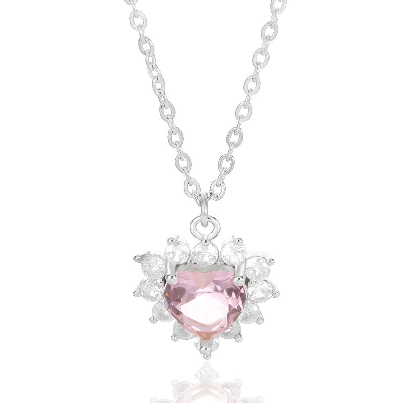 With Simple Heart-Shaped Zircon Necklace Ladies Wedding Zircon Necklace