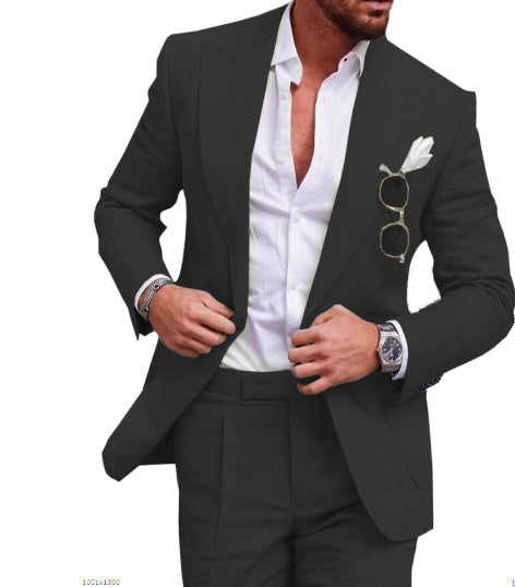 Men's Large Single Row One Button Solid Color Suit Two-Piece Set