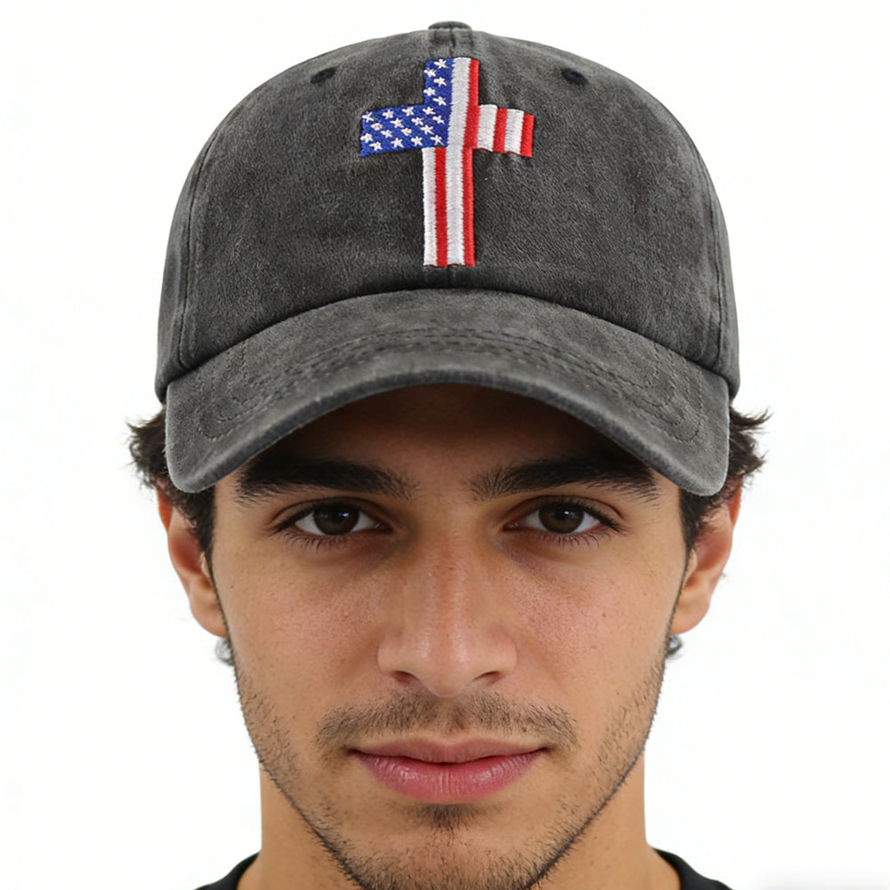 Christian American Flag Cross Baseball Cap Adjustable Embroidered Jesus Hat Patriotic Religious Gift For Men Women