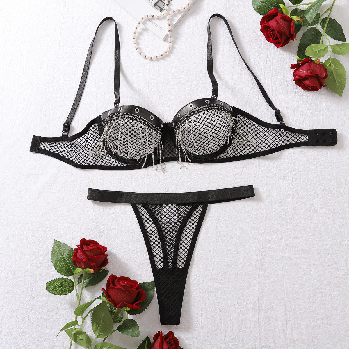 Fishnet Underwear Chain Hollow Out Two-Piece Set