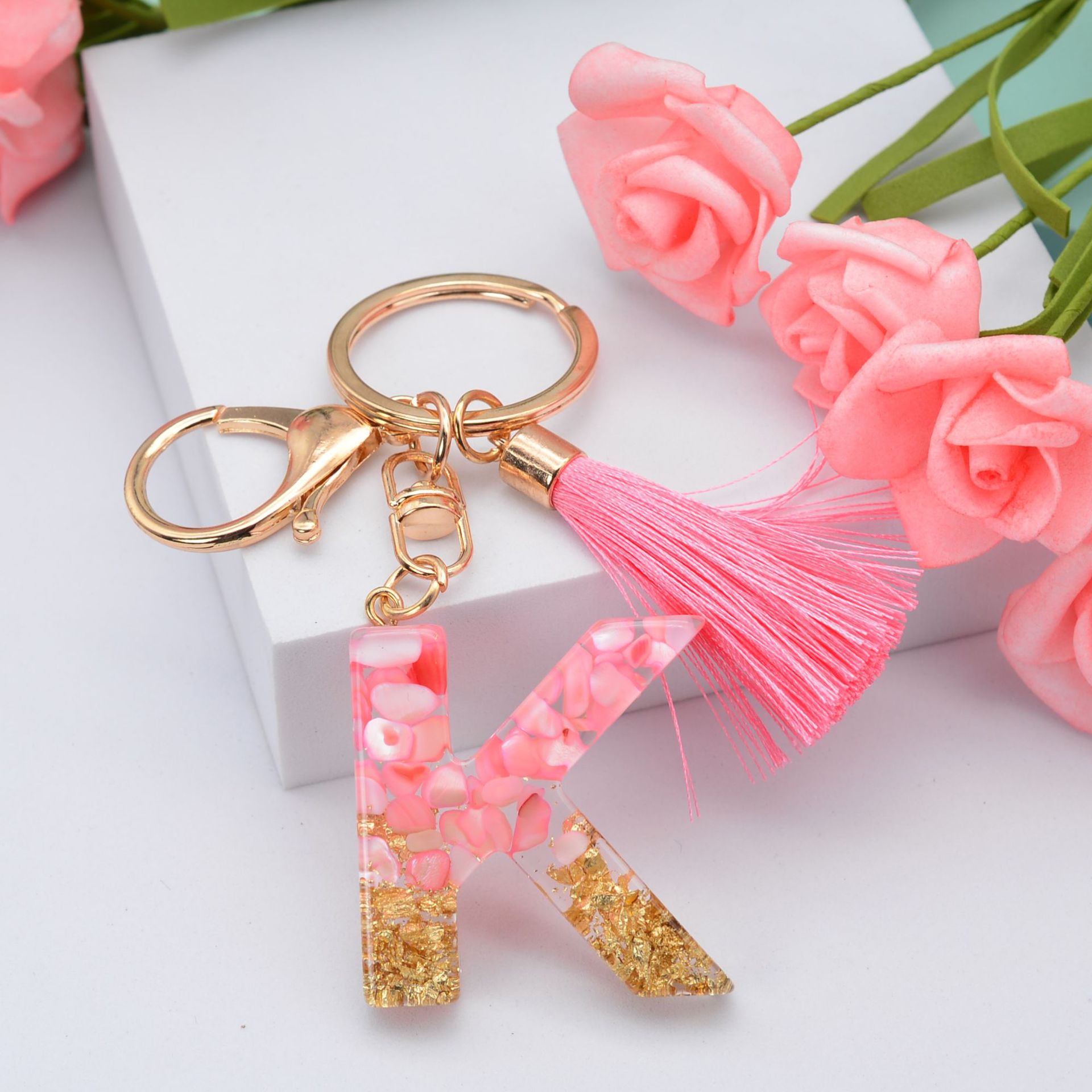26 English Letters Leather Ball Stone Pendant Key Chain
