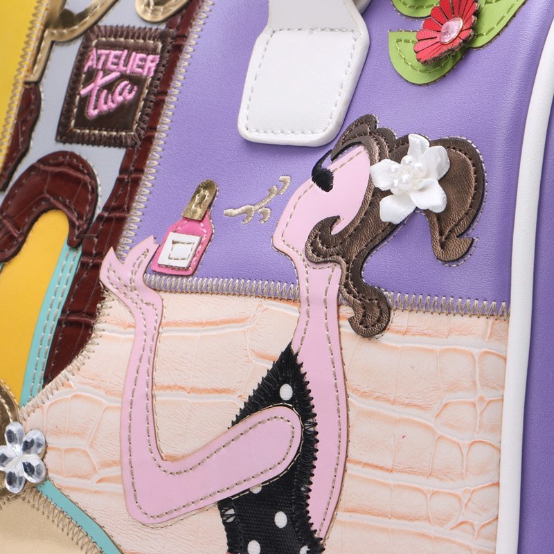 European and A merican Style Women Girl Solid Zipper Tote Cartoon Embroidery Messenger Travel Handbag Shoulder Bag