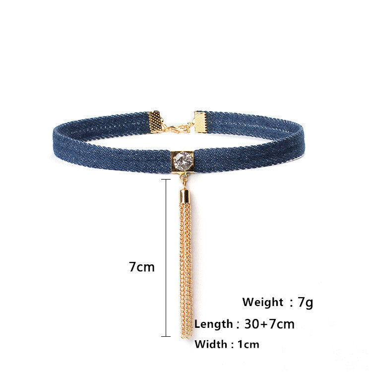Hot Sale Blue Denim Jean Choker Long Chain Family