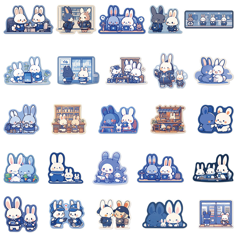 50 Blue Color Rabbit Stickers