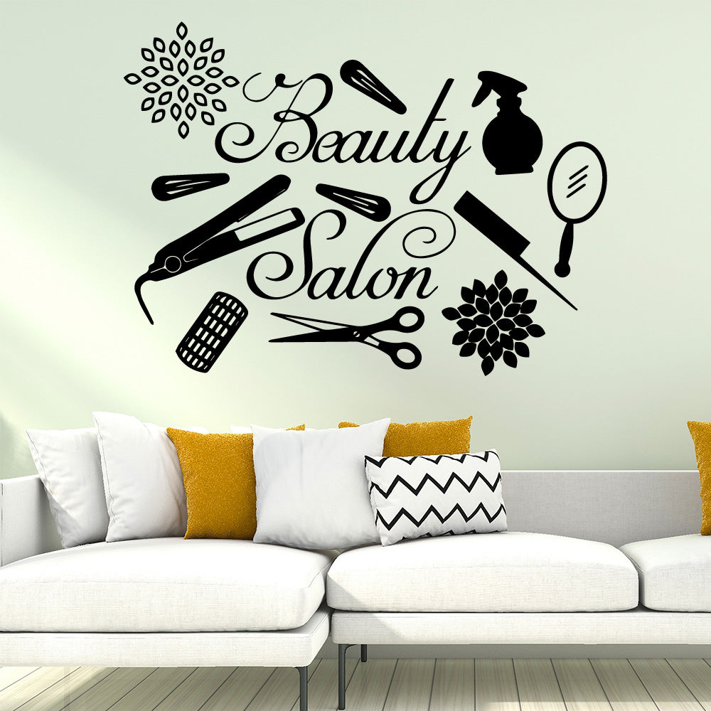 Beautification Decor Design Carved Black Pattern Barber Shop Window Stickers