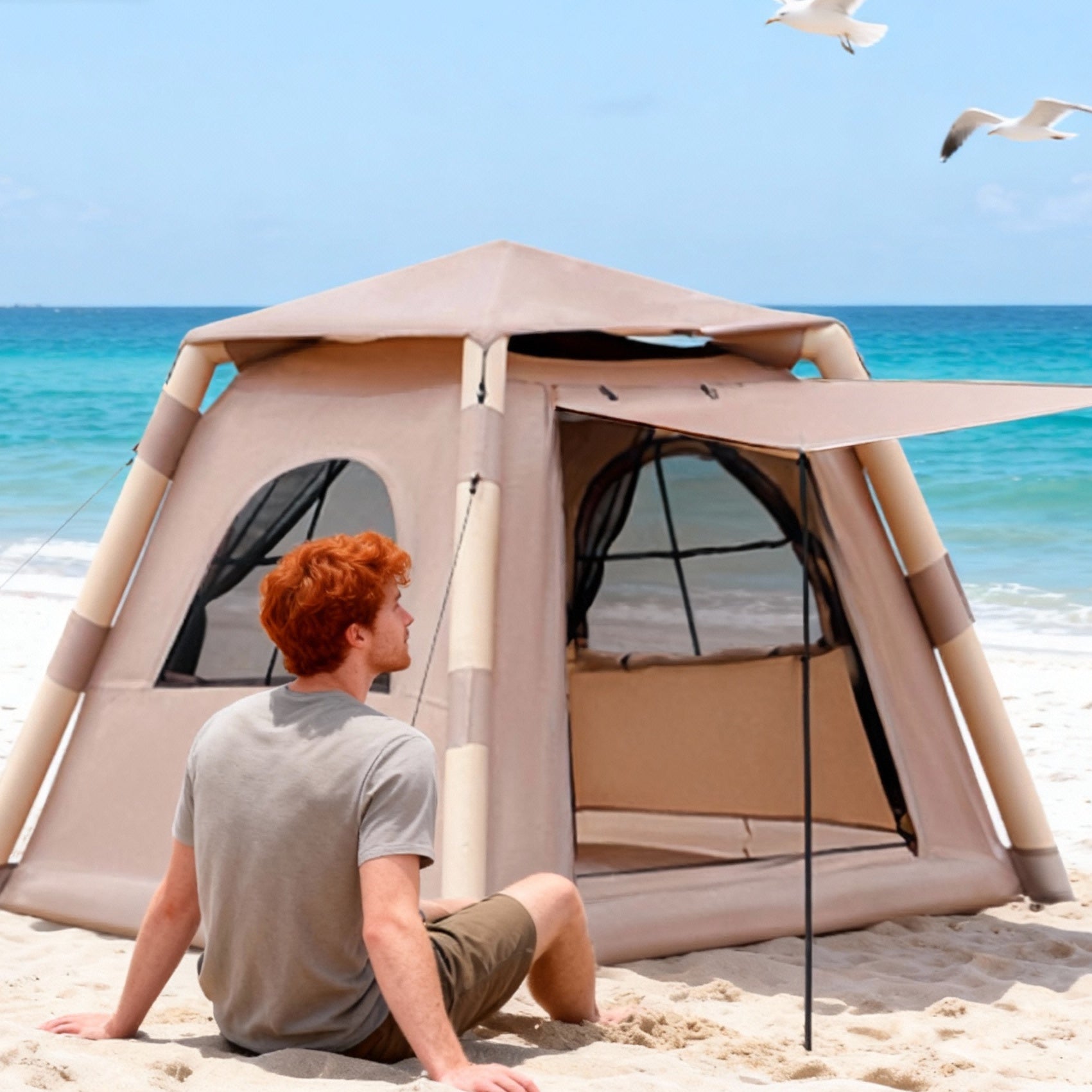 Inflatable Tent Outdoor Tent 2-4 Person Tent Quick-opening Tent Inflatable Tent Hut Tent Camping Portable Tent Windproof Tent Family Party Tent Pop-up Tent Shading And Waterproof Tent Camping Tent