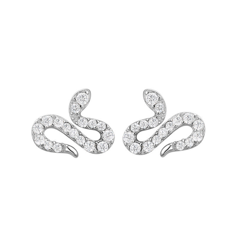 S925 Sterling Silver Snake Full Diamond Stud Earrings