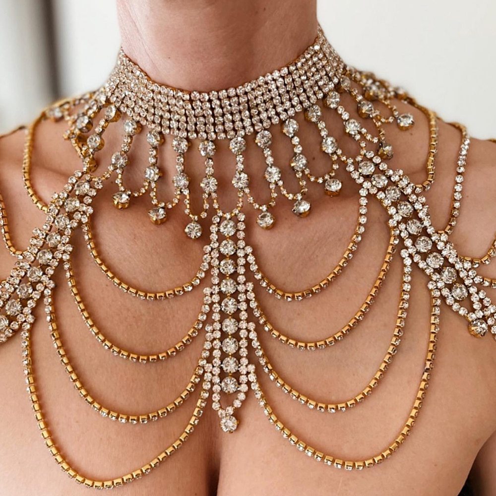 Exaggerated Personalized Tour Formal Dress Accessories Rhinestone Multi-Layer Shoulder Chain