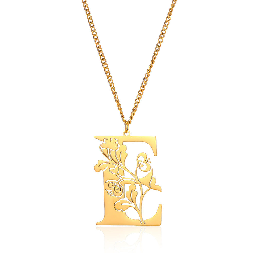Stainless Steel 26 English Flower Letter Necklace