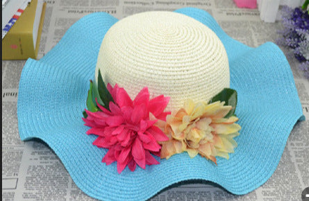 Women's Summer UV Protection Sun Protection Big Brim Sun-Proof Straw Hat Summer Hat Wave Flower Sun Hat Beach Hat