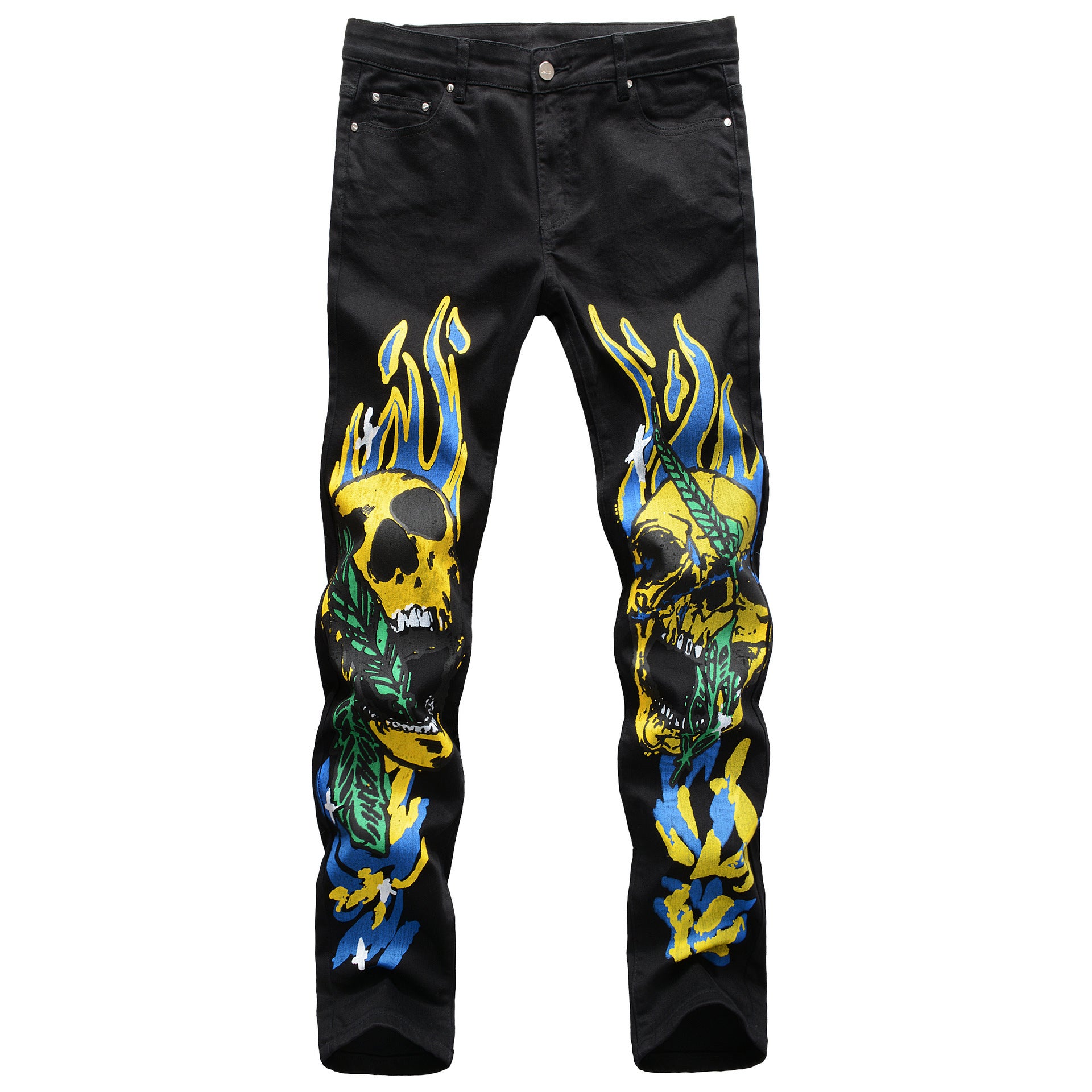 Skull Graffiti Flame Street Fashion Men's Pants