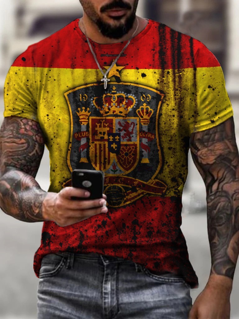 New Fashion Casual Digital Printed Round Neck Short-sleeved T-Shirt Men's Wholesale