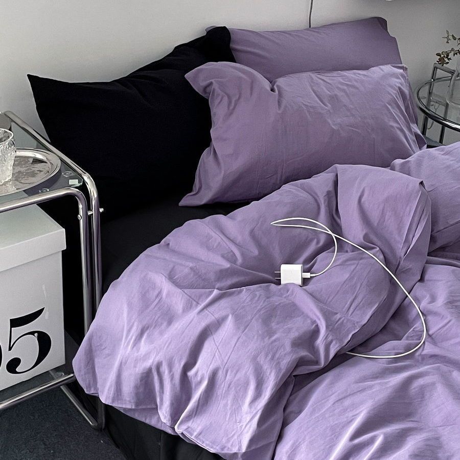 Double-Piece Foggy Gray Quilt Cover Four-piece Bedding Sheet Dormitory Bed Three-Piece Set