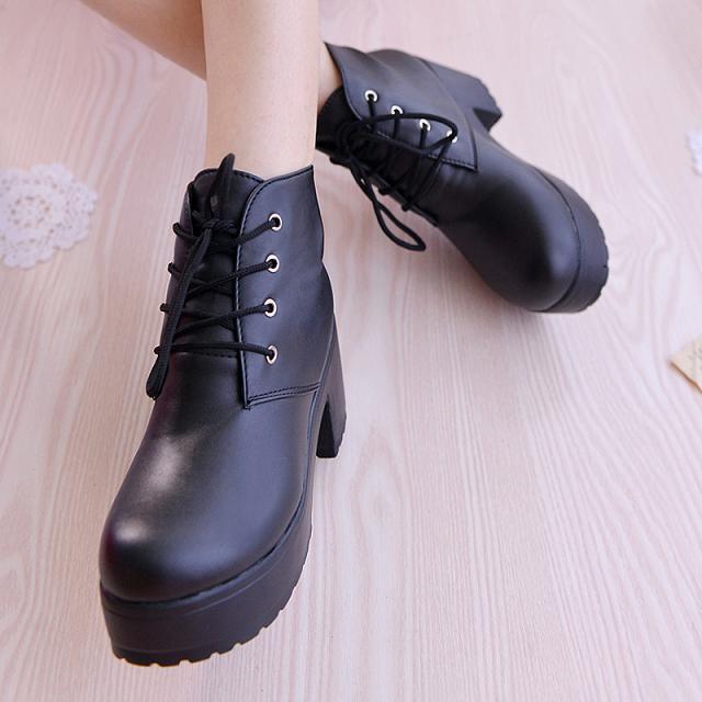 Womens Stylish Casual Round-toe Chunky-Soled Ankle Boots