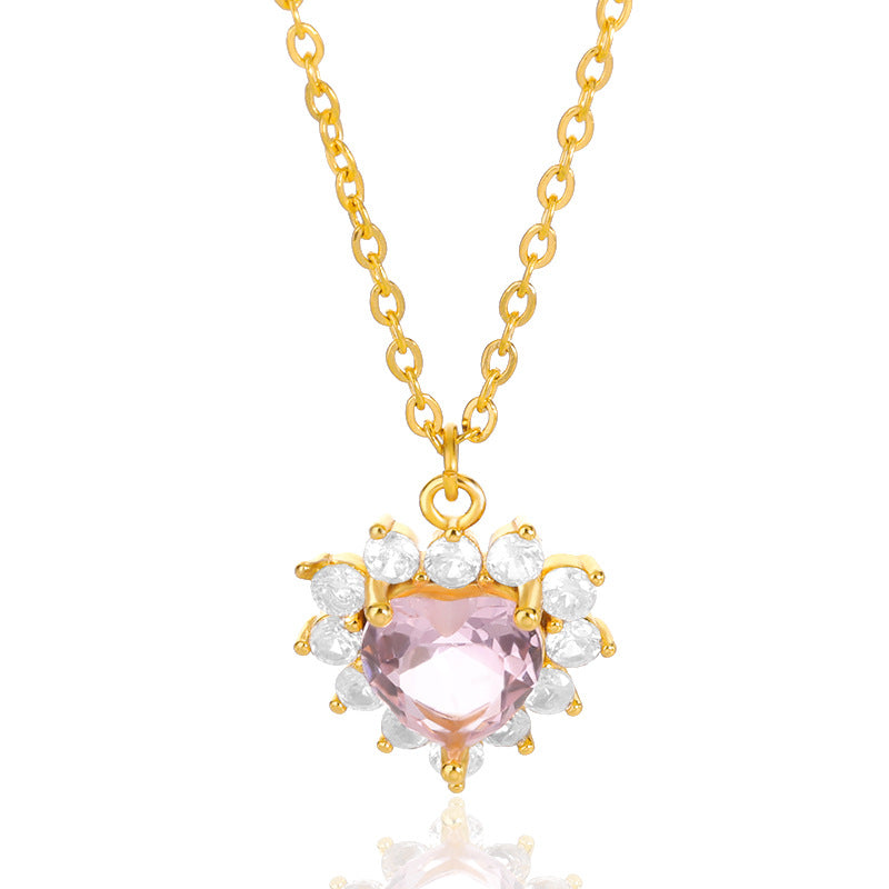 With Simple Heart-Shaped Zircon Necklace Ladies Wedding Zircon Necklace