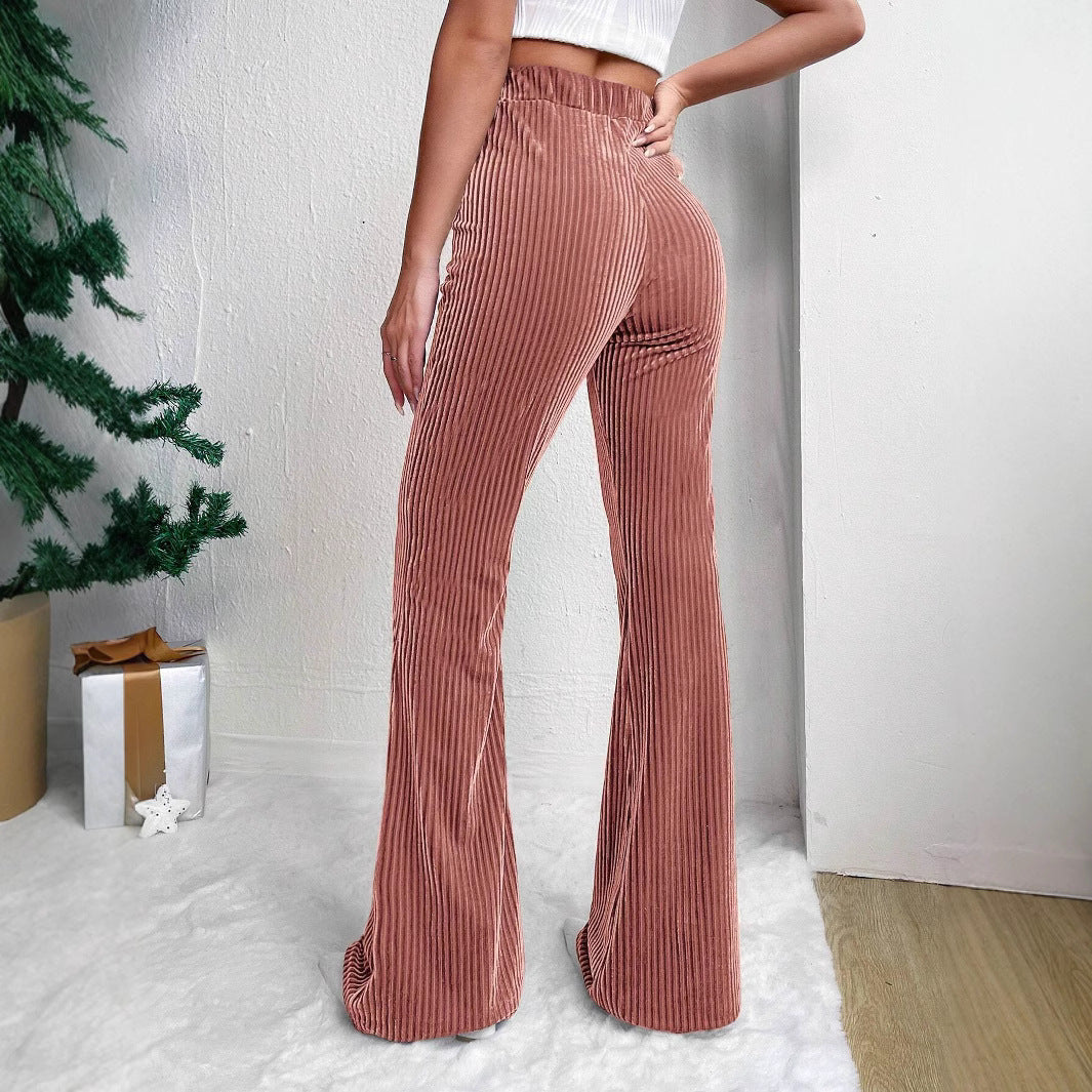 High Waist Lamp Wick Corduroy Bell-Bottom Pants Wide Leg Women