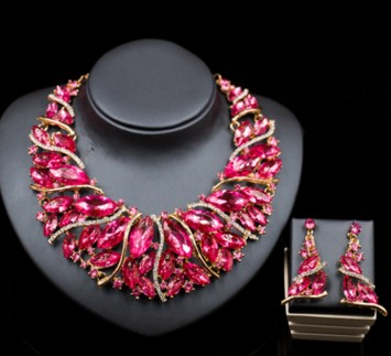 Color Exaggerated Bride Necklace, Earrings Set