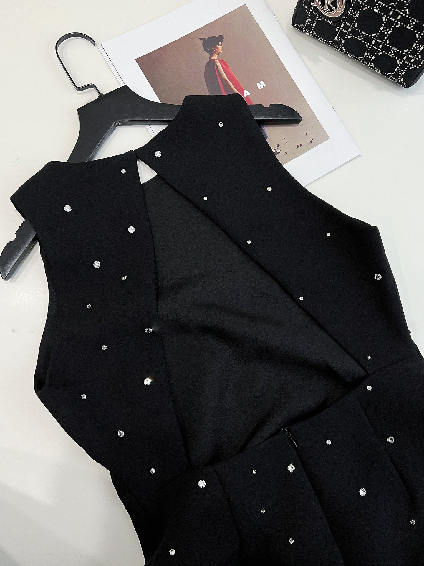 Cold-Shoulder Sleeveless A- Line Short Skirt French Black