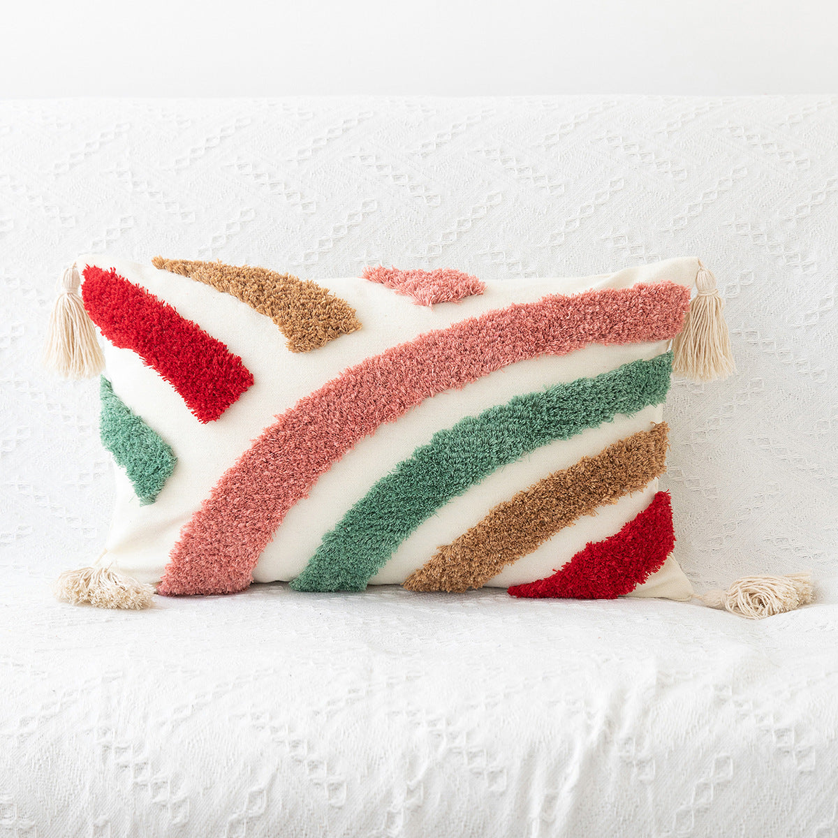 Hand-Woven Craft Tufted Colorful Red Pillowcase