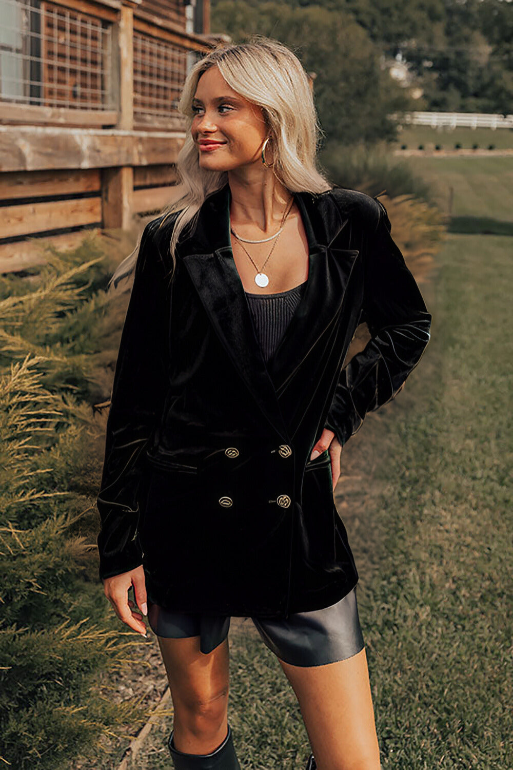 Casual Loose Double-Breasted Velvet Suit Jacket
