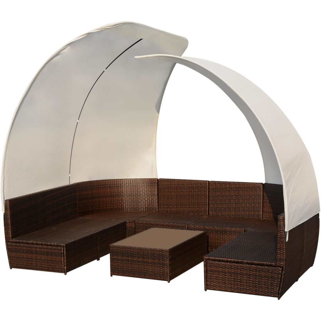 VidaXL 9 Piece Patio Lounge Set with Canopies Poly Rattan Brown