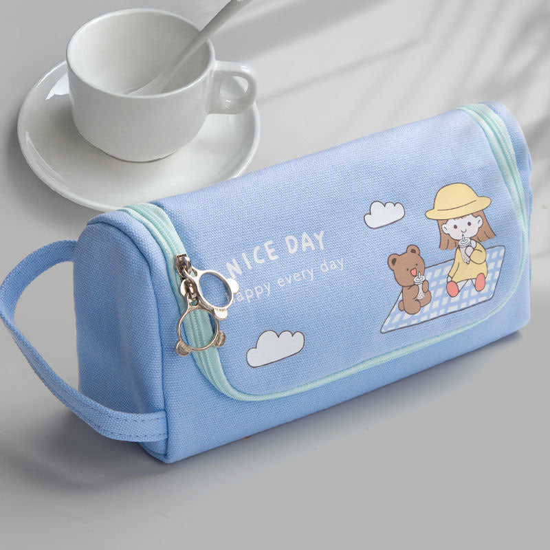 Student Pen Bag Korean Version Large Capacity Lovely Canvas Pen Bag