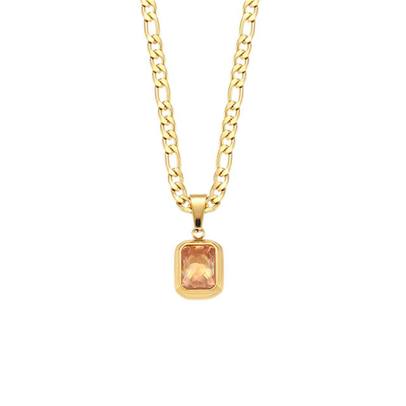 Stainless Steel Hip Hop Gemstone Pendant Necklace